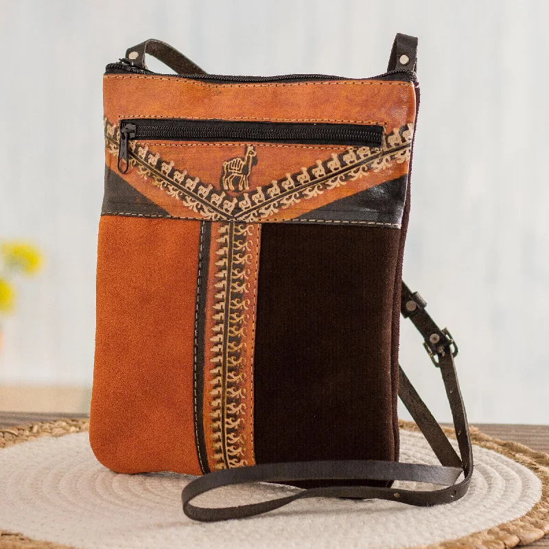 Daring Fashion Promotions Mountain Llama Llama Pattern Leather Accented Suede Sling in Brown Daring Fashion Promotions Mountain Llama Llama Pattern Leather Accented Suede Sling in Brown