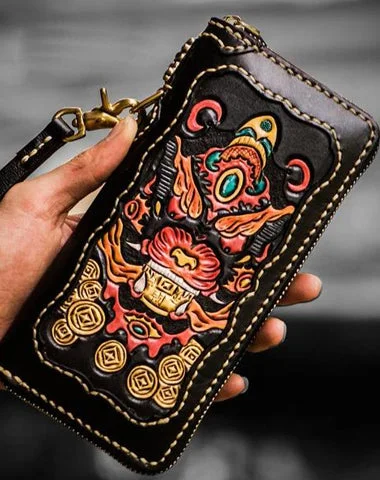 Party Bags For New Year's Eve And Special Occasions Handmade Leather Mens Tooled Monster Chain Biker Wallet Cool Leather Wallet Long Clutch Wallets for Men Party Bags For New Year's Eve And Special Occasions Handmade Leather Mens Tooled Monster Chain Biker Wallet Cool Leather Wallet Long Clutch Wallets for Men